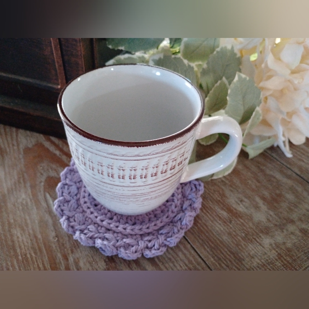 Handcrafted Farmhouse Style Crochet Coasters - Set of 2 in Lavender - Picture 3 of 4